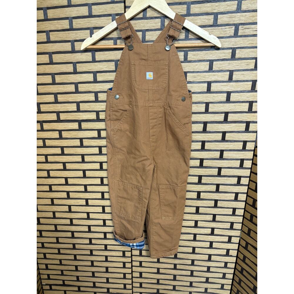 Carhartt Brown Plaid Lined Overalls Size 4T